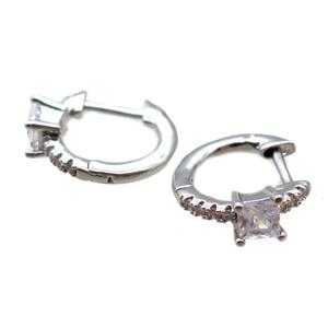 copper Latchback Earrings paved zircon, platinum plated, approx 16mm dia