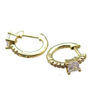 copper Latchback Earrings paved zircon, gold plated, approx 16mm dia