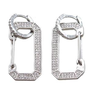copper hoop Earrings pave zircon, platinum plated, approx 15-30mm, 12mm dia