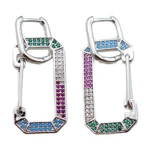 copper Latchback Earrings pave zircon, platinum plated, approx 15-30mm, 12x16mm