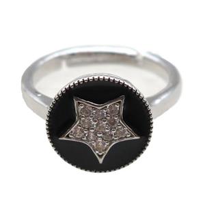 copper Ring pave zircon, enameling, platinum plated, approx 12mm, 20mm dia