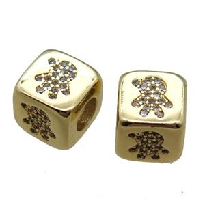 copper cube beads paved zircon, gold plated, approx 8.5x8.5mm