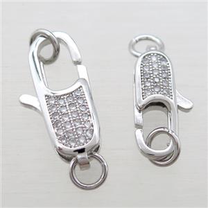 copper clasp pave zircon, platinum plated, approx 8-25mm