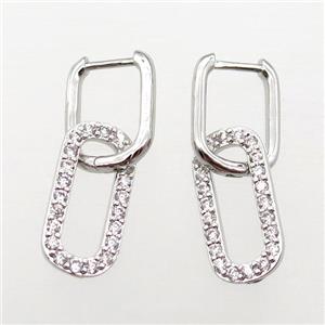 copper Latchback Earrings paved zircon, platinum plated, approx 10-20mm, 12-16mm