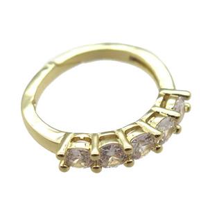 copper Rings pave zircon, Resizable, gold plated, approx 20mm dia