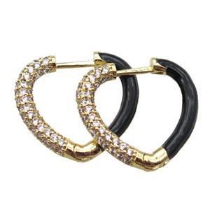 copper Latchback Earrings pave zircon with black Enameling, gold plated, approx 20mm dia