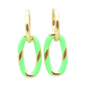 copper hoop Earring with enameling, oval, gold plated, approx 11-20mm, 14mm dia