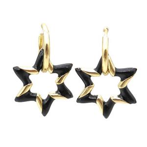 copper hoop Earring with black enameling, star, gold plated, approx 22mm, 14mm dia