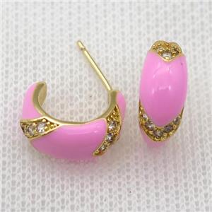 copper stud Earrings with pink Enameling, gold plated, approx 12-15mm