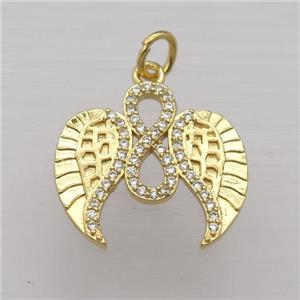 copper pendant pave zircon, angel wings, gold plated, approx 17-18mm