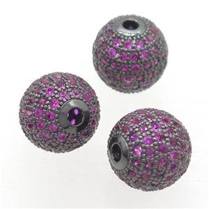 round copper beads pave hotpink zircon, black plated, approx 8mm dia