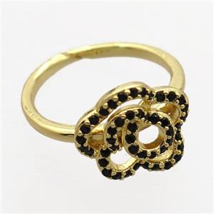 copper Rings pave zircon with flower, gold plated, approx 13mm, 17mm