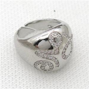 copper Rings pave zircon, platinum plated, approx 18mm dia