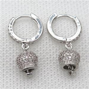 copper Hoop Earrings pave zircon, platinum plated, approx 7-8mm, 14mm dia