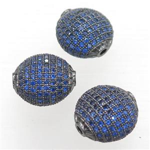 copper coin beads paved blue zircon, black plated, approx 15mm dia