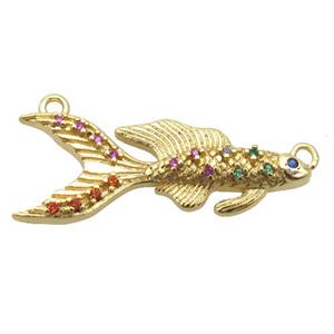 copper fish pendant pave zircon with 2loops, gold plated, approx 10-30mm