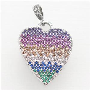 copper heart pendant pave zircon, platinum plated, approx 21-25mm