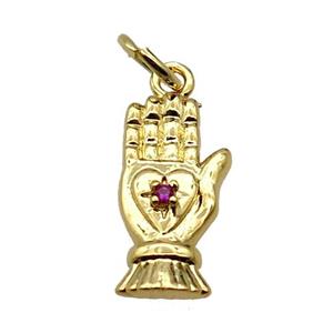copper hand pendant pave zircon, gold plated, approx 7x15mm