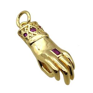copper hand pendant pave zircon, gold plated, approx 7x18mm