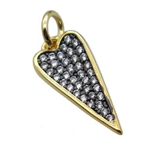 copper dart Heart pendant pave zircon gold plated, approx 10-19mm