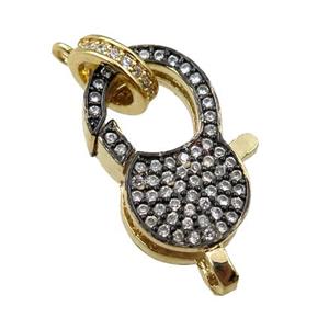 copper Carabiner Clasp paved zircon, black plated, approx 14-20mm