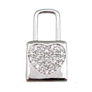 copper lock pendant pave zircon, platinum plated, approx 12-24mm