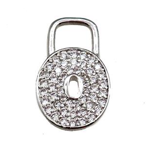 copper lock pendant pave zircon, platinum plated, approx 15-25mm