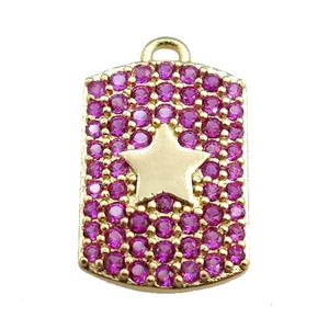 copper rectangle pendant pave hotpink zircon, star, gold plated, approx 12-16mm