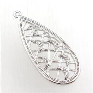 copper teardrop pendant pave zircon, platinum plated, approx 15-34mm