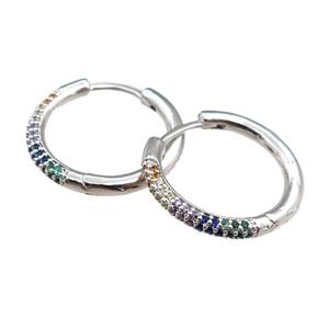 copper Hoop Earrings pave zircon, platinum plated, approx 20mm dia