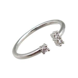 copper Rings pave zircon, adjustable, platinum plated, approx 20mm dia