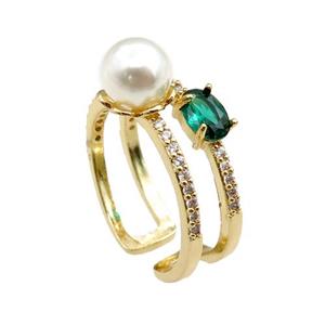 copper Rings paved zircon, adjustable, gold plated, approx 20mm dia