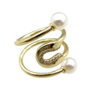 copper Rings paved zircon, adjustable, gold plated, approx 18mm dia