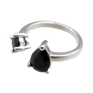 copper Rings paved zircon, adjustable, platinum plated, approx 5mm, 6x8mm, 20mm dia