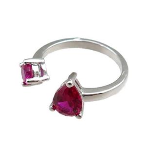 copper Rings paved zircon, adjustable, platinum plated, approx 5mm, 6x8mm, 20mm dia