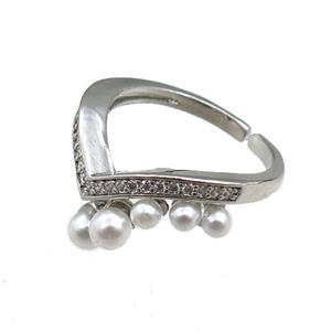 copper Rings paved zircon, adjustable, platinum plated, approx 20mm dia