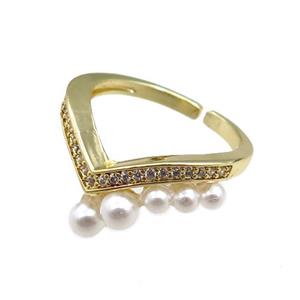 copper Rings paved zircon, adjustable, gold plated, approx 20mm dia