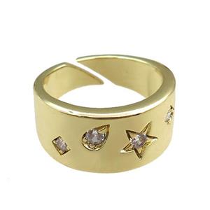 copper Rings paved zircon, adjustable, gold plated, approx 9mm, 20mm dia