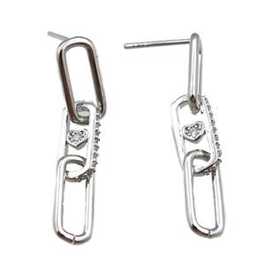 copper Stud Earrings pave zircon, platinum plated, approx 6-33mm