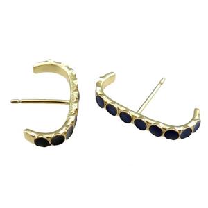 copper Stud Earrings with black enameled, gold plated, approx 20mm