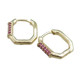 copper Latchback Earrings pave red zircon, gold plated, approx 14mm