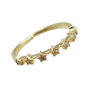 copper Rings pave zircon, adjustable, gold plated, approx 20mm dia