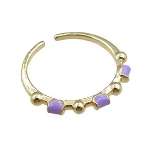 copper Rings with purple enameled, adjustable, gold plated, approx 20mm dia