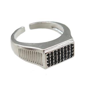 copper Rings pave black zircon, adjustable, platinum plated, approx 9.5mm, 20mm dia