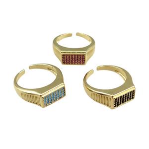 copper Rings pave zircon, mixed, adjustable, gold plated, approx 9.5mm, 20mm dia