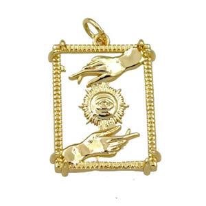 copper rectangle pendant, hand eye, gold plated, approx 17-22mm