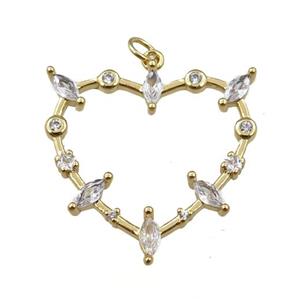 copper heart pendant pave zircon, gold plated, approx 28mm