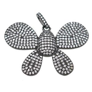 copper butterfly pendant pave zircon, black plated, approx 26-38mm