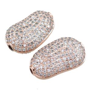 copper peanut beads pave zircon, rose gold, approx 15-25mm