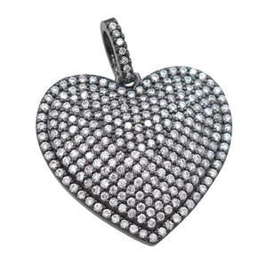 copper heart pendant pave zircon, black plated, approx 22-24mm